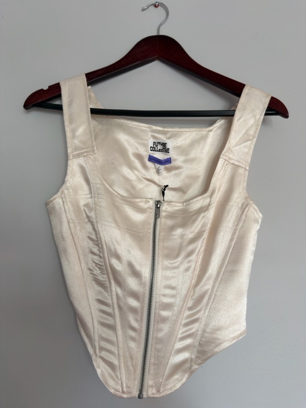 Target Cream Satin Zip-Front Corset Top
